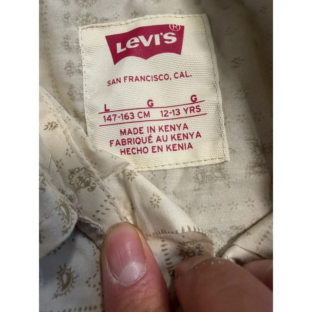 Levis Boys Large 12-13 Tan Bandana Patchwork Short Sleeve Button Down Shirt NWT